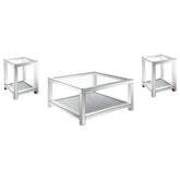 Valentina 3-piece Mirrored Coffee and End Table Set Silver